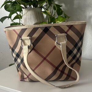 Burberry Beige and Cream Checkered Tote